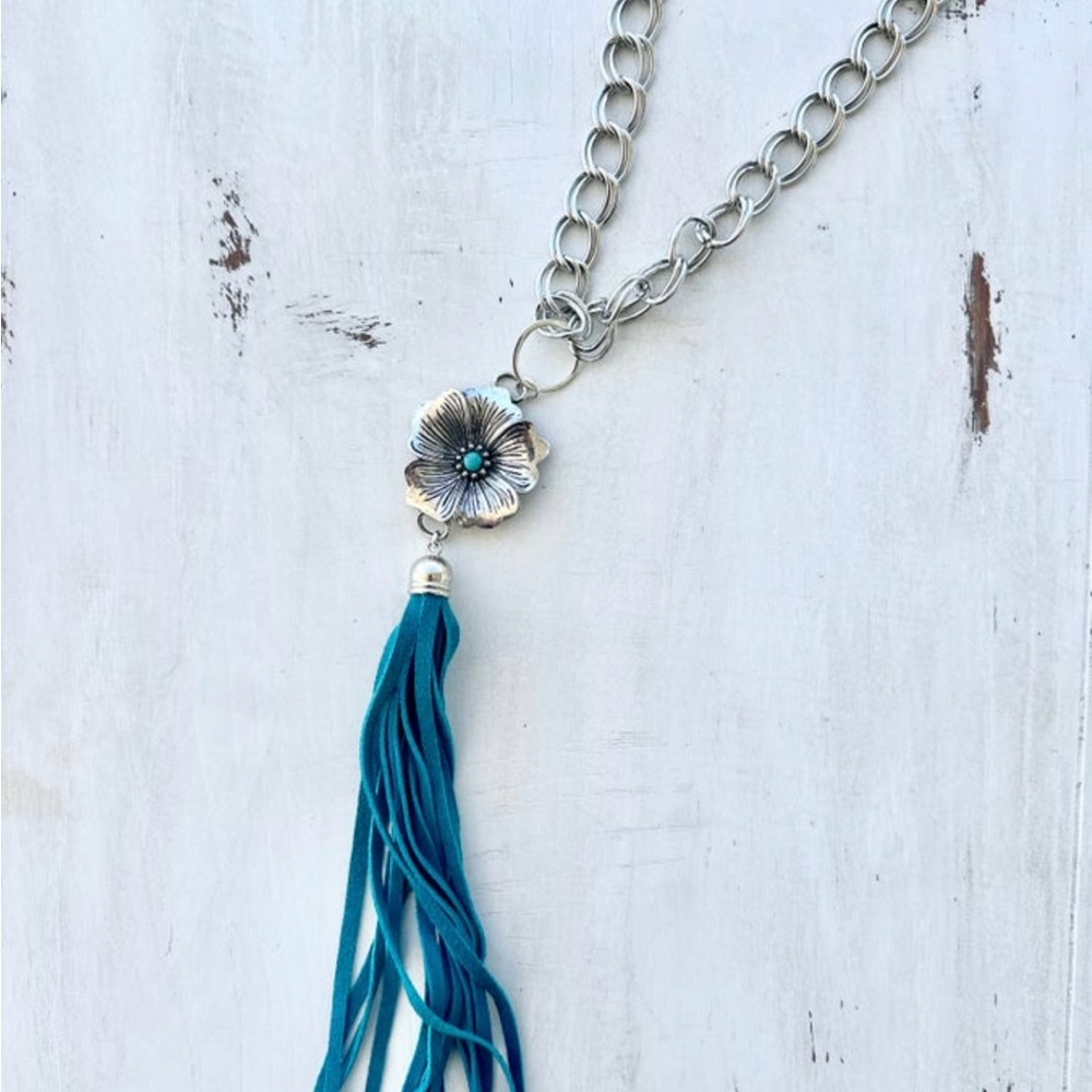 Gypsy South - Long Leather Flower Tassel
Necklace